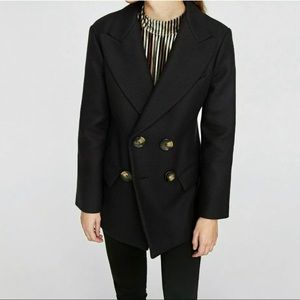 ZARA BLACK Double Breasted Wool Coat Size medium